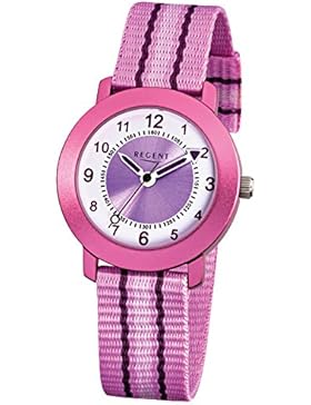 Regent Kinder-Armbanduhr Elegant Analog Textil-Armband rosa Quarz-Uhr Ziffernblatt weiß lila URF725