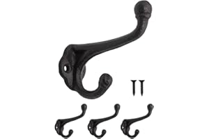 Fuxxer® Lot de 3 crochets en fer rustique, pour manteau, en fonte, noir, 8 x 8 cm