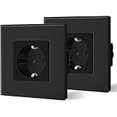 BSEED Wall Plug with Glass, Standard Recessed Sockets, Schuko Single Plug 16A 250V, Power Socket for Kitchen, Bedroom, Office