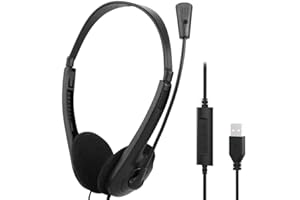 TFUFR ARMYU USB PC Headsets with Microphone Noise Cancelling Mic & Audio Controls, Wired Stereo Computer Headphone Adjustable Headband PC Headset Earphone for Office, Call Center, Online Conference
