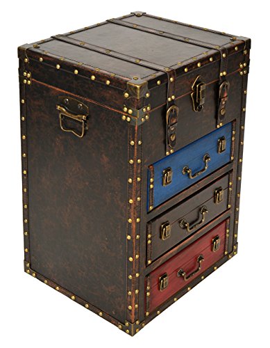 ts-ideen Koffer Kommode Truhe Schrank mit Kunstleder im Vintage Antik Used Look Nieten Design Aufbewahrung 3 Schubladen und Deckelfach