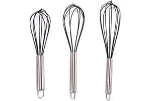 Cheeroyal 3 PCS Silicone Whisk Set,Silicone Whisks Kitchen Tipped Silicone Colourful Egg Stirrer with Stainless Grip Handle for Baking Cooking Mixing (8/10 /12 inch) (Black)
