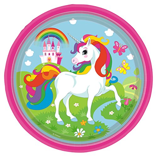 8 Teller * REGENBOGEN EINHORN * für Kindergeburtstag oder Mottoparty // Plates Pappteller Partyteller bunt Traumwelt Unicorn