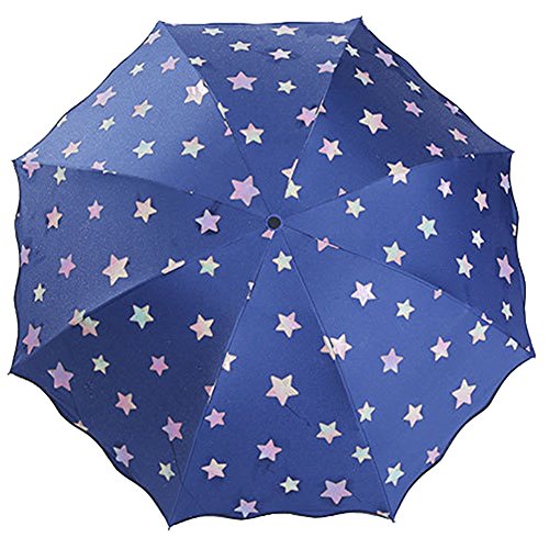 Preisvergleich Produktbild Ai-life Farbwechsel Regenschirm, Regenschirm Sky Stern Schirm Taschenschirm, Faltbar Kompakt Vinyl Sonnenschirm UV-Schutz Winddicht Regenschirm, die Farbe Wechseln bei Nässe Windfest, Kompakte Design, 8 Verstärkten Rippen, in Sterne-Form