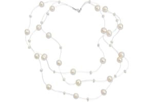 BLING JEWELRY Shades of Grey Blue White Pink Multi Strand Fishing Line Freshwater Cultured Pearl Illusion Choker Collar Necklace For Women Wedding Bridesmaid Formal Party