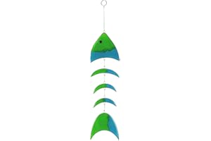 HAB & GUT -HA0044- Carillon en Verre Vert, Bleu, Poisson, 39 x 10 cm, Mobile pour fenêtres, Murs, Jardins, patios et balcons