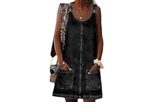 Onsoyours Salopette Gonna Donna Corti Vestito Salopette di Jeans Senza Maniche Denim Vestito Overall Tuta Taglie Forti con Bretelle e Tasche