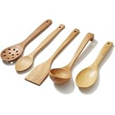 Doğal Ahşap 5 Par&ccedil;a Mutfak Gere&ccedil;leri Seti | Yemek Pişirme ve Servis Seti | Kaşık, Spatula, Kevgir, Servis Kaşığı, Pilav kaşığ