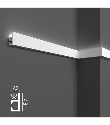 Profilo Per Strisce LED Soffitto - 2 Pezzi 100x6,2x2,5 Cm, Duropolimero Verniciabile, Per Illuminazione Indiretta - Foto 12