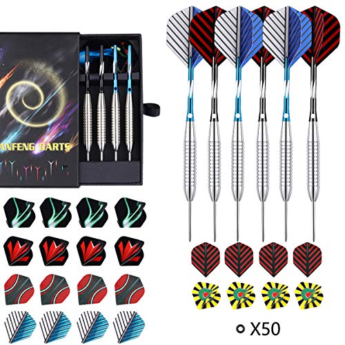 Dardos Punta de Acero 24 Gramos, Barril de Punta de Metal Negro Profesional con 6 Ejes de Aluminio +50 Juntas tóricas de Goma +24 Vuelos