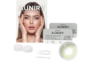 AUNIRY Lentillas de Color Gris "QUARTZ" Natural: Pack Completo (2 Lentes de Contacto, Pinza, Aplicador y Estuche), 12 Meses, Sin Corrección, Sin Graduación, 0 Dioptrías y DIA 14.2mm | AUNIRY