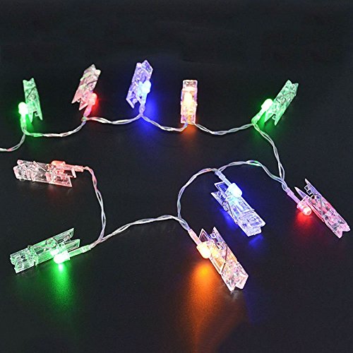 AFAITH LED Foto Hanging Clips Lichterketten, Foto Clip-Schnur-Licht (3M / 20 LEDs; 3 Modi) – Multicolor, ideal für die Raumdekoration / Weihnachten / Party-Foto-Halter mit Clips - 2