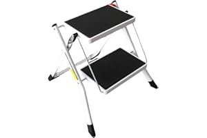 REQUISITE NEEDS Escalera Plegable de 2 peldaños compacta de Acero Resistente portátil con Antideslizante Estable para Cocina, hogar, Adultos, Capacidad de 150 kg, Color Negro