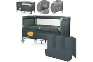 Dermodiva Lettino da Viaggio Co-Sleeping 0-4 anni Chipolino, Sponda Reclinabile, Materasso seamless, Kit Doppia Altezza, Borsa per il Trasporto, Richiudibile e Trasportaile (pastel green cat)