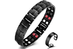 ‎CIGMAG Cigmag Lymphdrainage Magnetarmband Herren 4 Elemente Ultrastarke Magnete Titan verstellbar mit Entnahmewerkzeug und Geschenkbox (Schwarz)