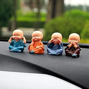 Kidoyzz Car Decoration Cute Doll 4 Cute Monk Sets Showpiece Car Interior Accessories, Resin, Color,Multicolor