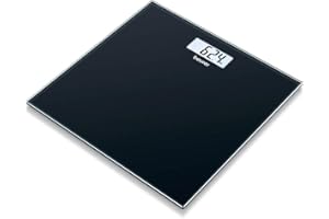 ‎BEURER Beurer GS 10 Black digitale Waage, mit LCD Anzeige, Überlastungsanzeige, Abschaltautomatik, flaches und schickes schwarzes Design aus Glas