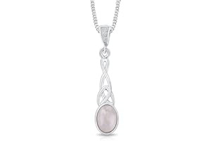 DTPsilver® 925 Sterling Silver Necklace - Celtic Pendant with Natural Gemstones - With or Without Curb Chain - Width: 1.2 mm - Adjustable Length: 16" to 18" Inches