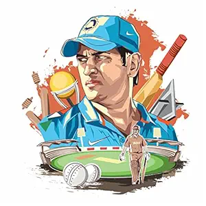 Sticker Yard Ms Dhoni Cricket Vinyl Wall Sticker for Living Room/Bedroom/Office and All Decorative Wall Stickers Size 55X55CM