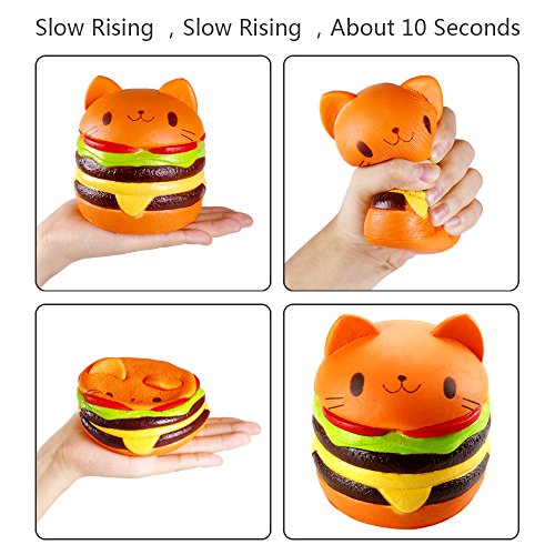 Biging 4 Inch Kawaii Cat Hamburger Bread Squishies Jumbo Slow Rising Stress Relief Squeeze Toy