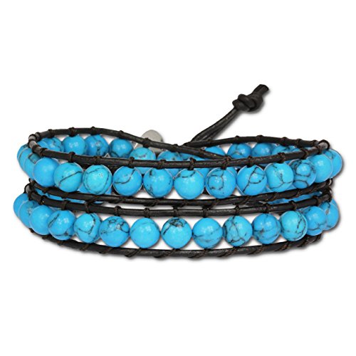 SilberDream Damen-Armband Trkis Echtstein Leder Stein LAN009