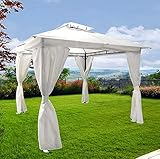  FP-TECH Cenador de jardín de 3 x 3 o 3 x 4 cm, Color Blanco, de Hierro, Lona Impermeable y Cortavientos, de Metal