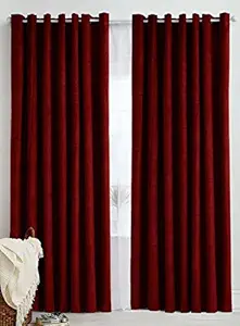 Italian Fab (Pack of 2) Polyester Plain Crush Curtains (Door - 4 x 7 Feet, Dark Maroon)