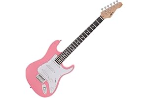 GEAR4MUSIC Guitarra eléctrica tamaño 3/4 Serie LA para niños con amplificador de guitarra de 10W y accesorios, rosa