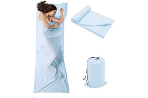 FASCINATDECO Drap de Sac de Couchage Coton avec Fermeture Éclair, Confort Léger Sac de Couchage et Couverture de Voyage, Sac de Couchage d'É té Doublure Drap Intérieur