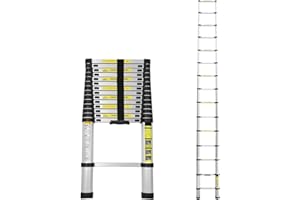 Cecaylie Escalera telescópica de 4,4 m, escalera de aluminio, escalera extensible con pies antideslizantes, escalera multiusos para ático, escalera de pie, portátil y ligera, capacidad de carga de 150