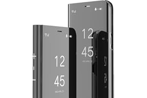 COTDINFORCA Trucco Specchio per Xiaomi Redmi Note 8T Custodia Sottile Clear View Mirror Case Flip Cavalletto Pieghevole Custodia Paraurti Bumper Cover per Xiaomi Redmi Note 8T Mirror PU Black MX.