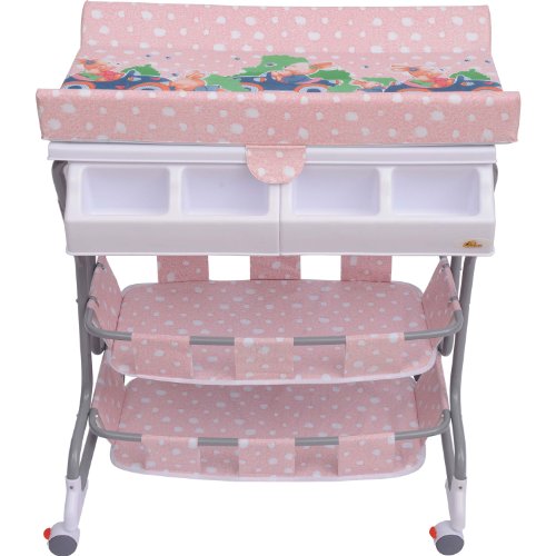 Homcom Baby Changing Table Unit Changing Station Storage Trays and Bath with Tub Pink New