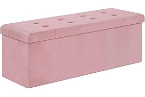 ‎WOLTU WOLTU Sitzbank mit Stauraum Sitzhocker Faltbar Aufbewahrungsbox Fußablage, Gepolsterte Sitzfläche aus Samt, max. statische Belastbarkeit 300 kg, 118 L, 110x37,5x38 cm, Pastellrosa