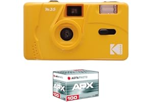 KODAK Pack M35 Argentique + Pellicule 100 ASA - Appareil Photo Kodak Rechargeable 35mm Jaune, Objectif Grand Angle Fixe, Viseur optique , Flash Intégré + Pellicule APX 100, 36 poses