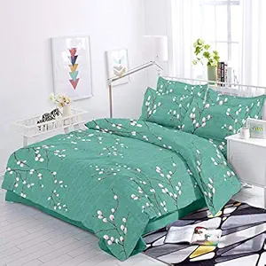 Trance Home Linen 100% Cotton 200 TC Printed Multi Colored Duvet Cover Queen Size with 2 Pillow Covers- 90 x 102 Aqua with Winter Forest