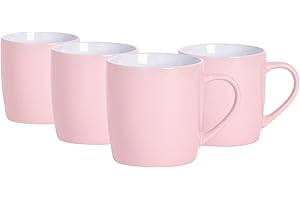 Argon Tableware Coloured Coffee Mugs - Pink - 350ml - Pack of 4 - Gloss Ceramic Stoneware Tea Mugs Latte Cappuccino Cups Hot Chocolate Cups Colourful Mug Set with Handle