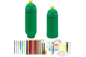 LGQHCE 2 in 1 in Astuccio Silicone, Telescopico Astuccio Cactus Portapenne, Kawaii Scatola di Cancelleria Astuccio Portapenne da Tavolo per Scuola Scatola Porta Cancelleria