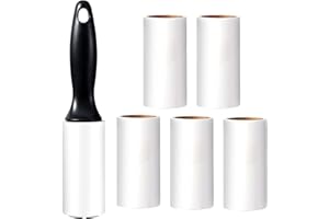 Oderra Pet Hair Roller - Rullo Adesivo per Peli con 1 Manico + 6 Rulli (60 Fogli/Rotolo) - Rimuovi Peli di Cani e Gatti per Vestiti, Divani