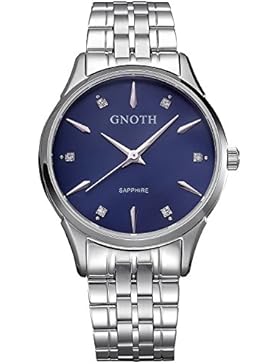 GNOTH Damen Uhr Schöne Kleine Dünne Mode Silber Blau klassisch Saphir Quarzuhr Wasserdicht Armbanduhr mit Edelstahlband