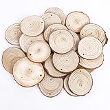 25tlg Rund Form Holz Anhaenger Geschenkanhaenger Namenskarte Basteln Hochzeit Party Deko Selbstgestalten - 2