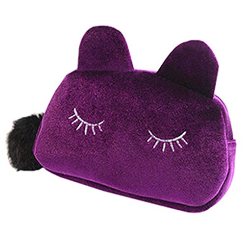 Cute Cartoon Cat Cosmetic Makeup Storage Bag Pen Pencil Pouch Case (Purple)