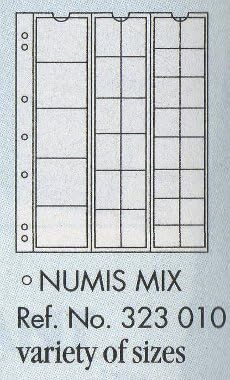 NUMIS MIX sheets for a variety of sized coins. Pack of 5 sheets.193x217mm