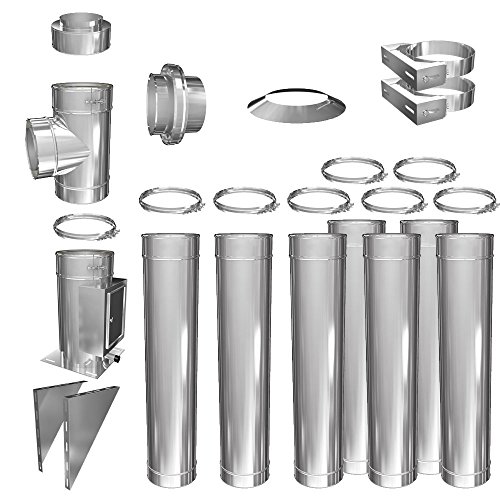 Edelstahl Schornstein 0,5mm Set Laenge ca. 7,8 Meter Wandmontage -120mm Abstand verstellbar DW 150