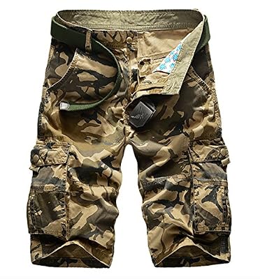 Elonglin Homme Eté Cargo Shorts Bermuda Pantacourt Vintage Shorts de Sport Outdoor Shorts Militaire Cargo Shorts Camo Coton sans Ceinture Camo Kaki FR 42 (Asie 34)