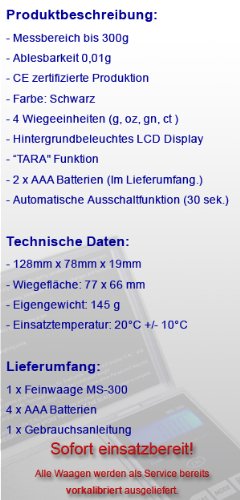 300g/0,01g MS-Schwarz Taschenwaage Feinwaage Digitalwaage Goldwaage Münzwaage G&G - 4