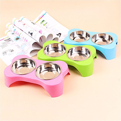 Togather-Stainless-Steel-Plastic-Rubber-Double-Bowl-Pet-Feeder-Rustic-Bone-Raised-Stand-Feeding-Tray-Food-Water-Bowls-for-Small-Dogs-and-Cats