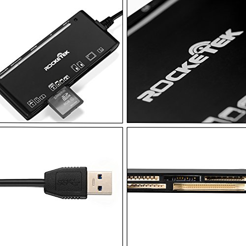 Rocketek USB 3.0 Speicherkartenleser / -schreiber CF-Card, XD-Karte, SD-Karte, SD-Micro, MS-Karte MS DNA-Microkarte mit einem USB-Kabel Design 13 cm Karte – 5 Karten gleichzeitig gelesen - 4