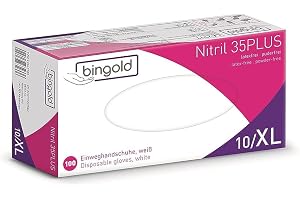 Engångshandskar av nitril, 35PLUS, vit, 100-pack, storlek XL | Puderfria engångshandskar med mikrotexturerade fingertoppar, 240 mm långa, för medicin, hygien och mat.