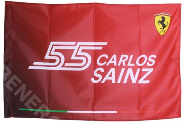 Scuderia Ferrari – Produit officiel Formule 1 – Drapeau Carlos Sainz – Rouge – Taille unique