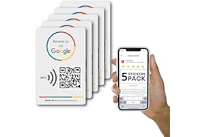 MESSAGENES | Reusable Google Reviews QR and NFC Sticker | NFC Card Size | Pack of 5 Independent Units | QR Code NFC Google Custom | Personalized Business Stickers